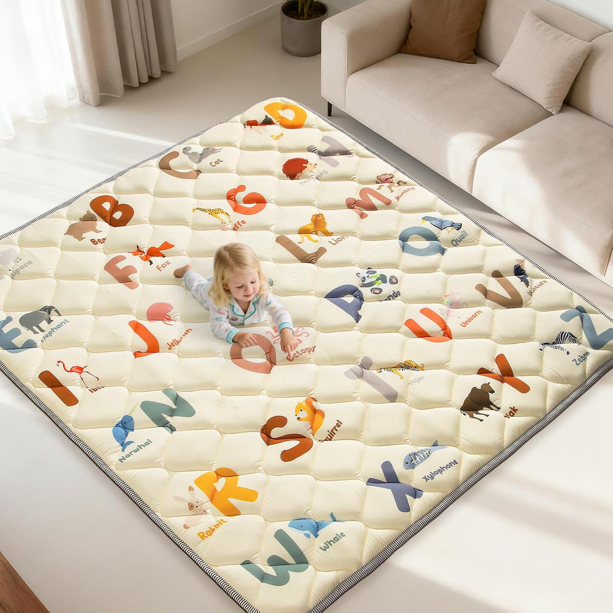 Omzer Alfombra de juego para bebé de 64 x 64 pulgadas para piso, ta...