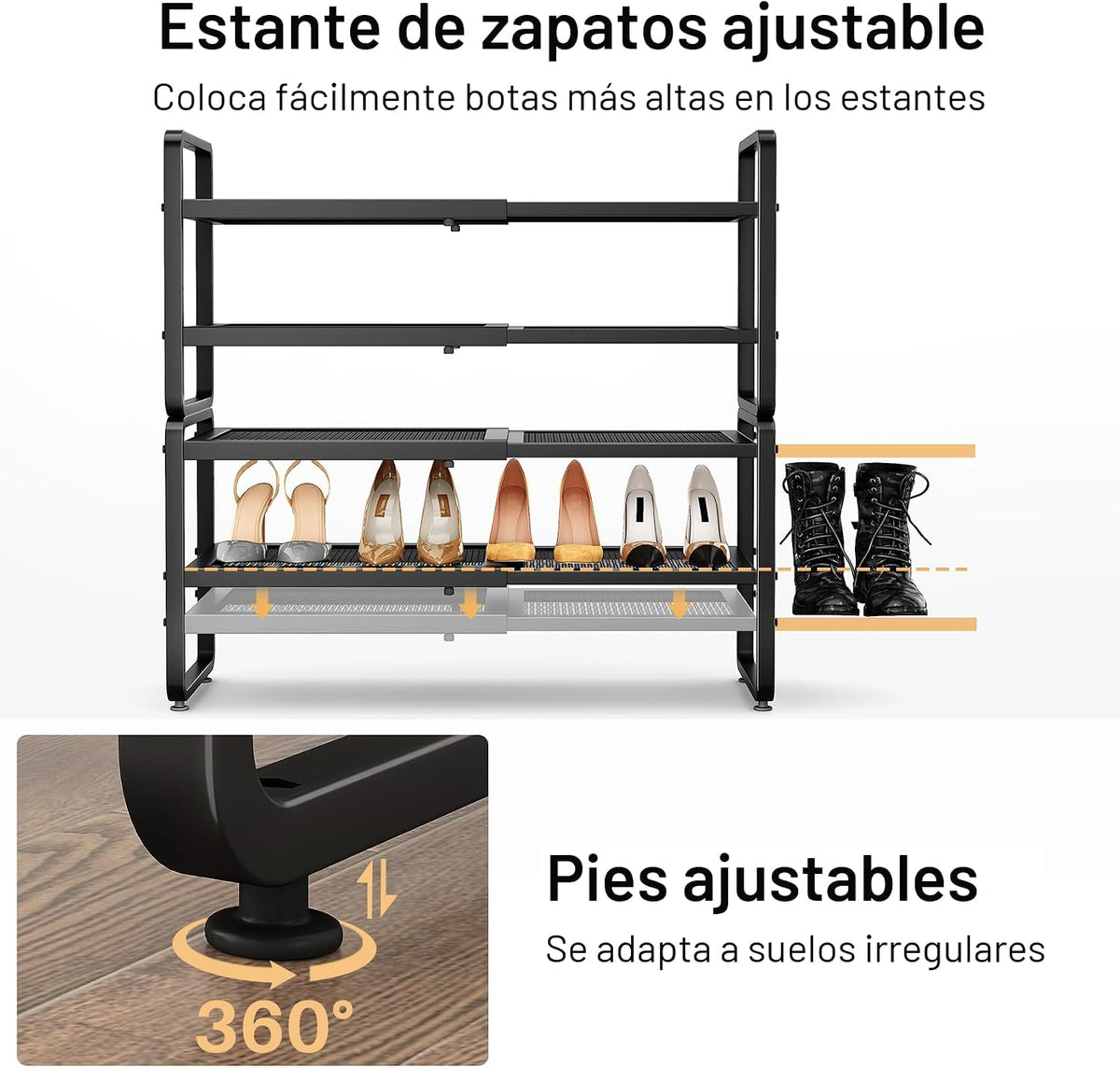 Zapatero de metal expandible para armario, entrada y garaje, 4 nive...
