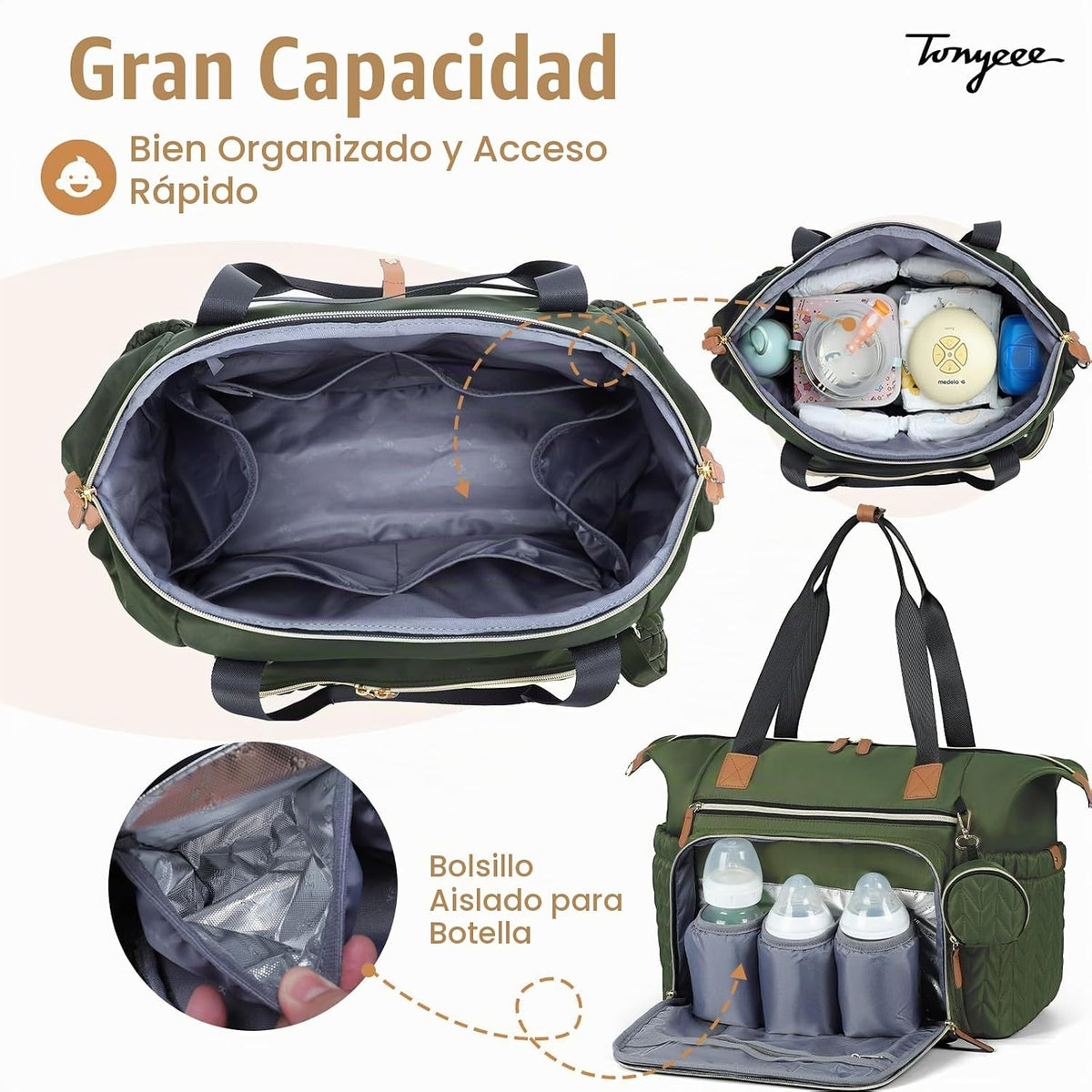 Tonyeee Bolsa de Pañales Tipo Tote, Bolsas Grandes para Pañales de...
