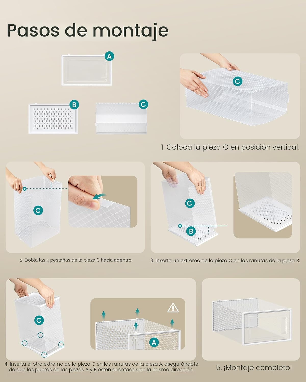 SONGMICS - Cajas de zapatos, caja de plástico transparente para ten...