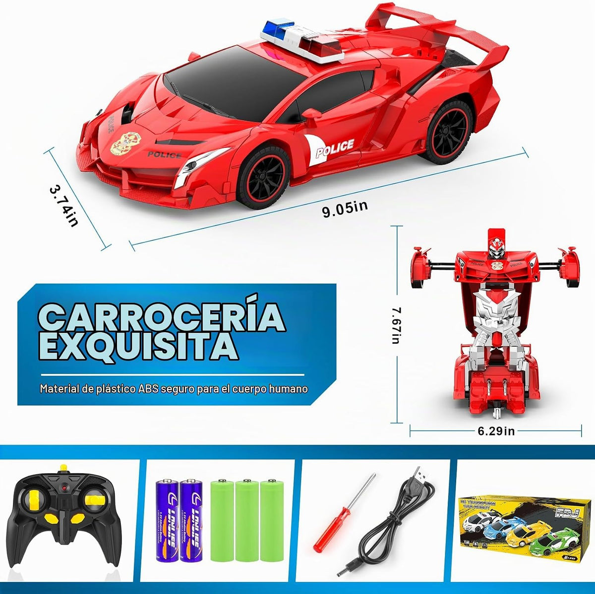 FDJ Robot de auto transformable a control remoto, un botón de defor...