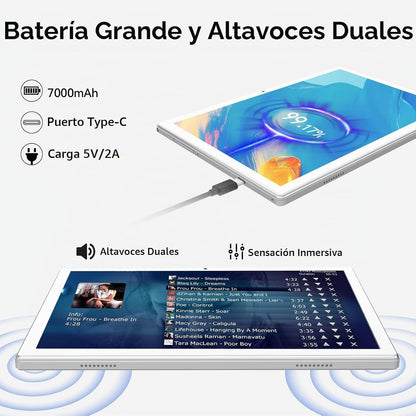 Tablet Android de 10 pulgadas, 16 GB + 128 GB, 2 en 1 plateado con...