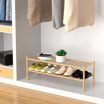 ROMGUAR CRAFT Zapatero largo de bambú de 2 niveles, estante indepen...