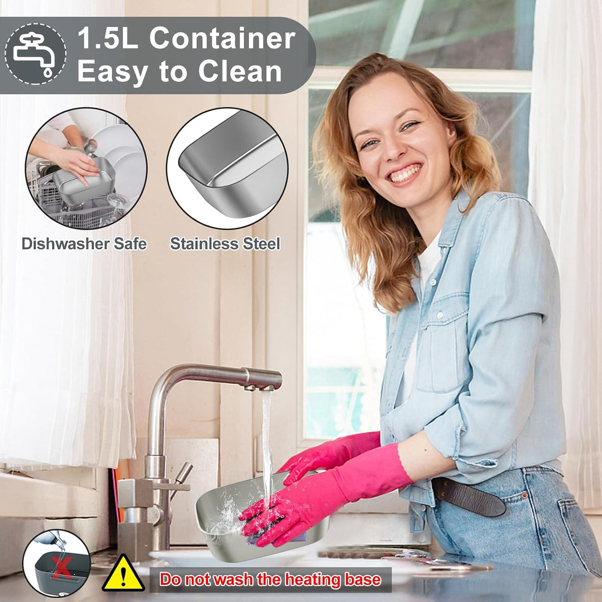Fiambrera eléctrica para adultos 1.5L lonchera calentada para hombr...