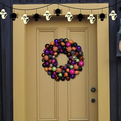 Corona de bola de Halloween de 18 pulgadas con luces y adornos de c...
