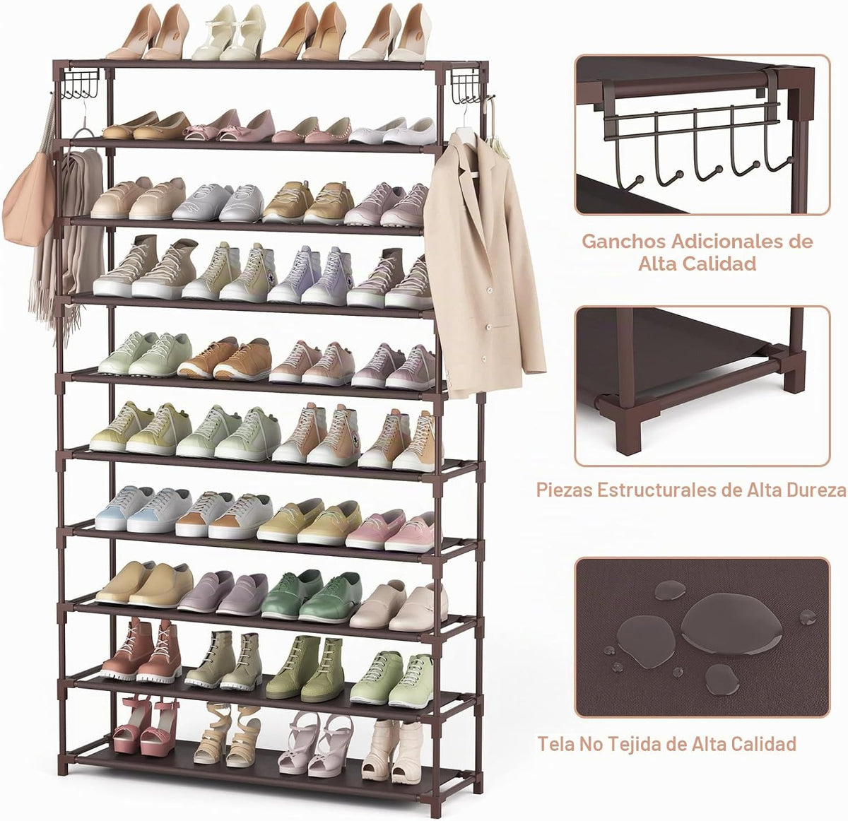 LANTEFUL Zapatero de 10 niveles, 50 pares, organizador de zapatos a...