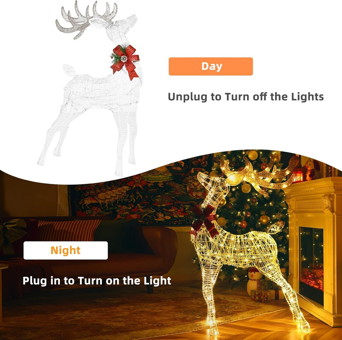 Tangkula - Reno iluminado de Navidad de 4.4 pies, ciervo 3D para ex...