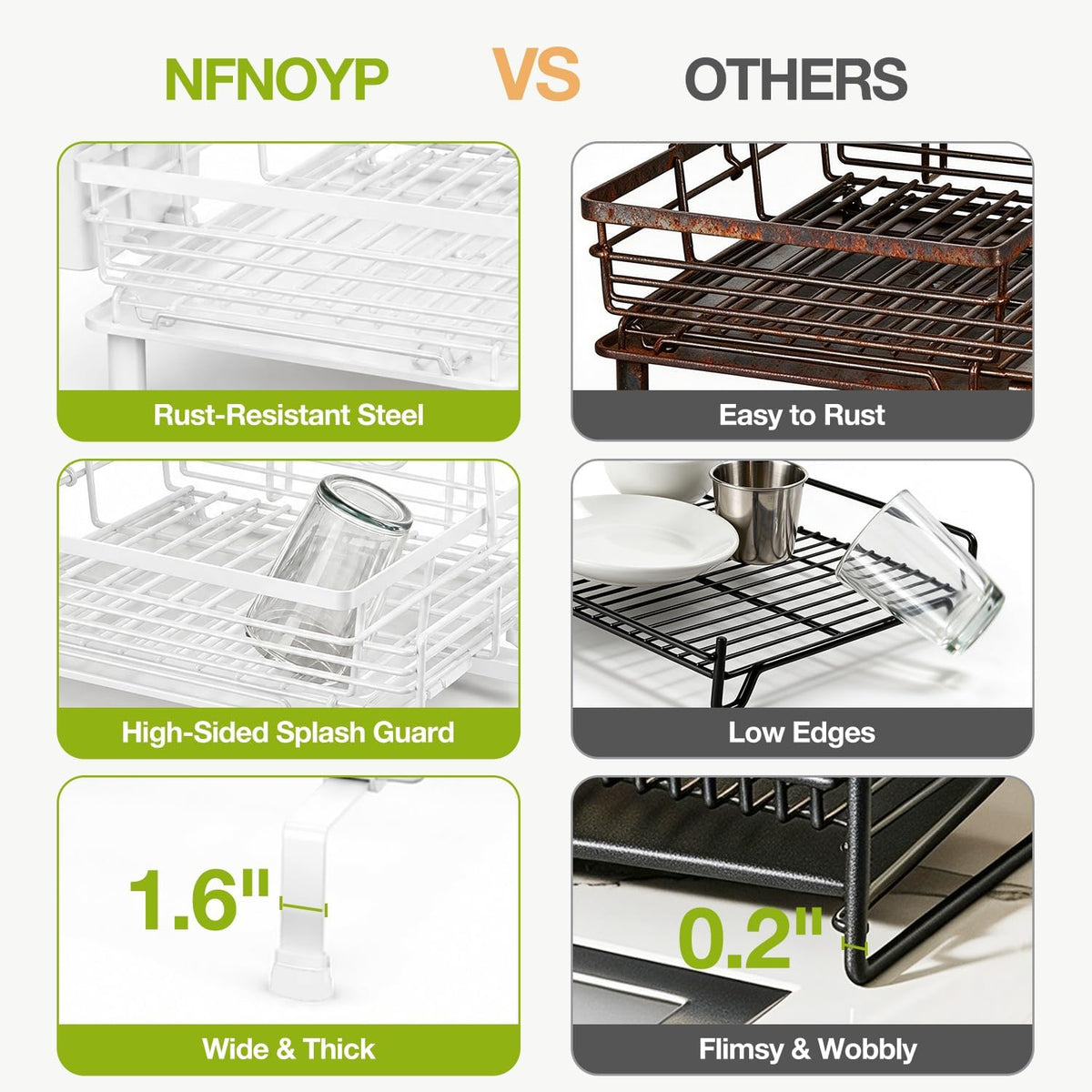 Nfnoyp Rejilla para secar platos expandible de 2 niveles para encim...