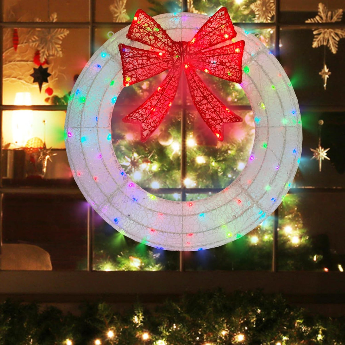 Corona iluminada de Navidad para decoración al aire libre, 24 pulga...