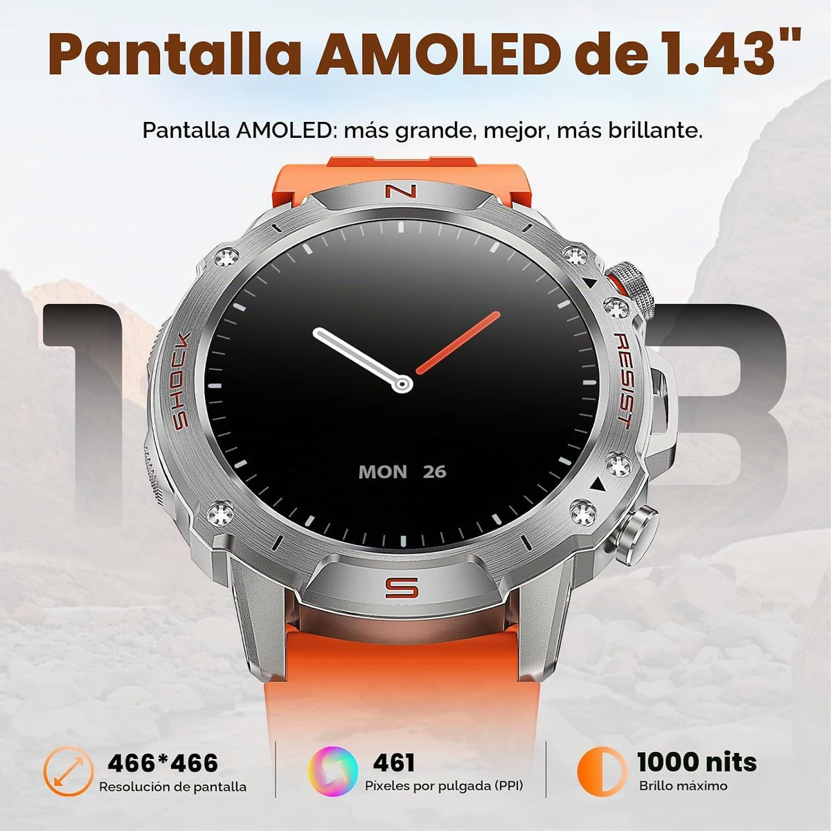 Reloj inteligente para correr para hombres, 1,43" AMOLED, resistent...