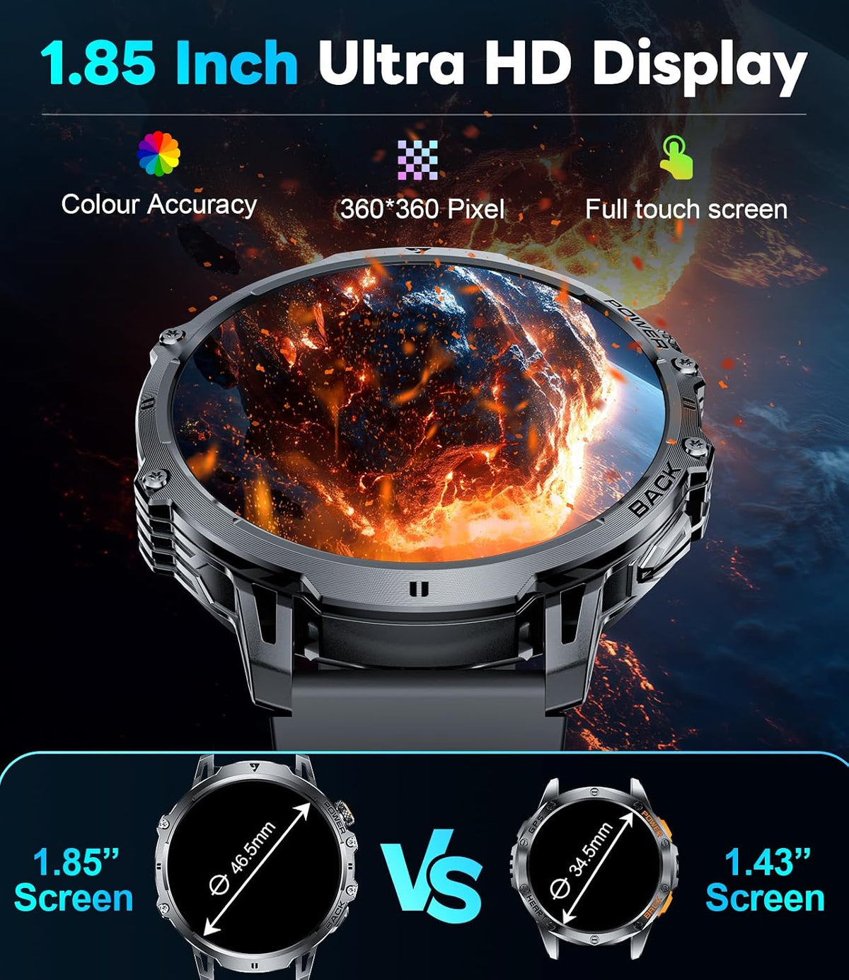 LIGE Relojes inteligentes militares para hombre (3 bandas), reloj i...