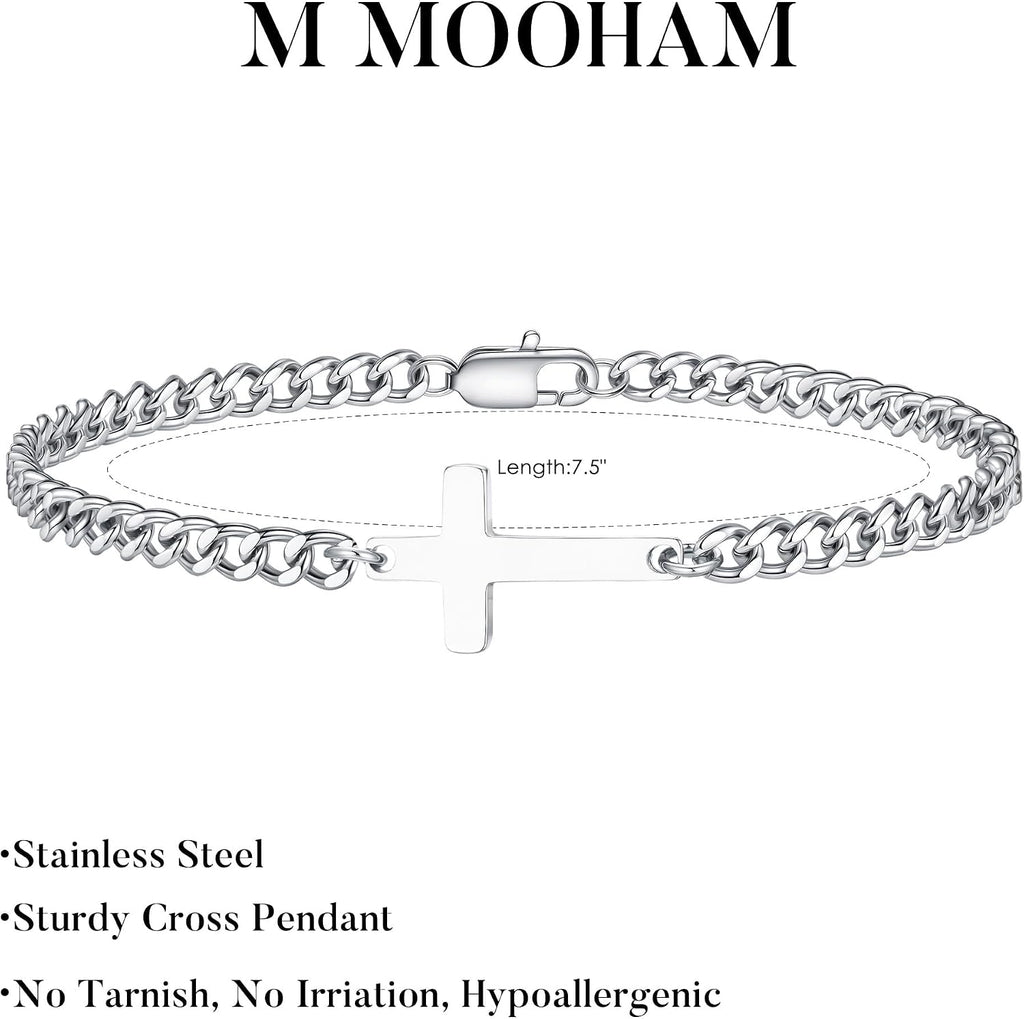 M MOOHAM Pulsera de cruz chapada en oro\/plata de 14 quilates para...
