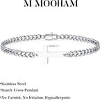 M MOOHAM Pulsera de cruz chapada en oro\/plata de 14 quilates para...