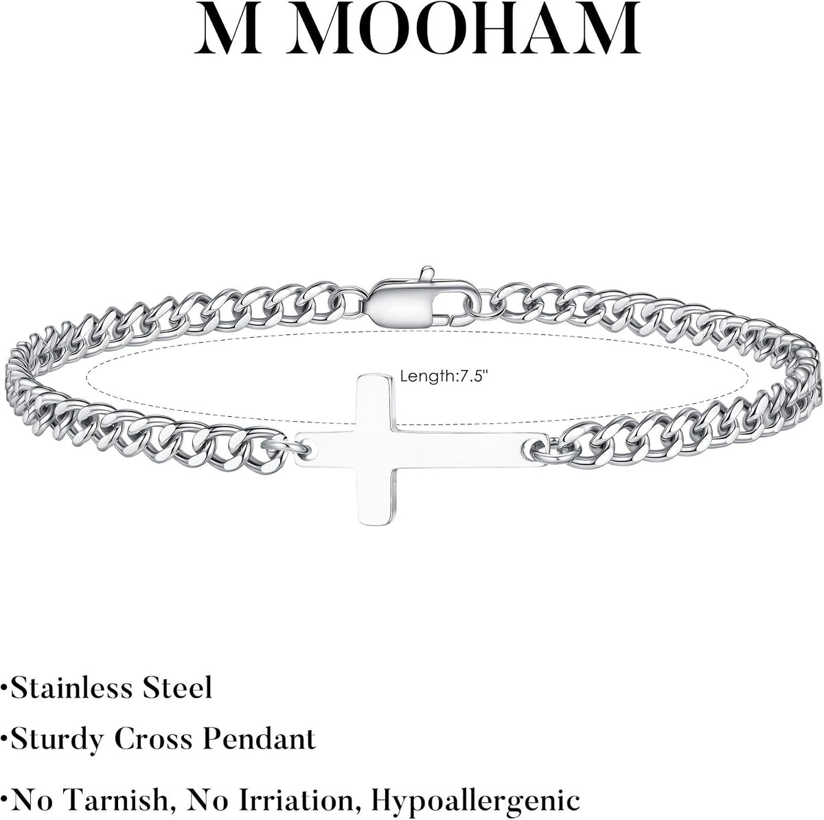 M MOOHAM Pulsera de cruz chapada en oro\/plata de 14 quilates para...