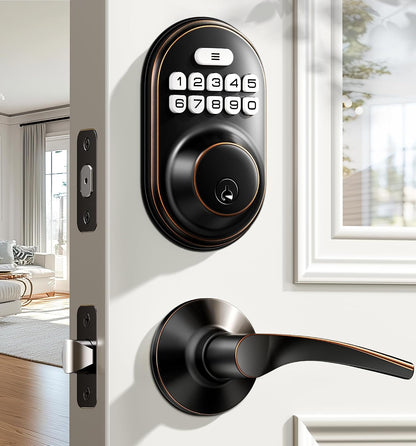Veise RZ-C Cerradura de puerta de entrada sin llave con 2 manijas d...