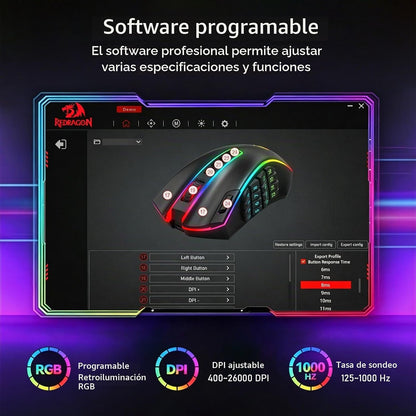 Redragon M990 PRO Wireless MMO RGB Gaming Mouse 26000 DPI Teclas de...