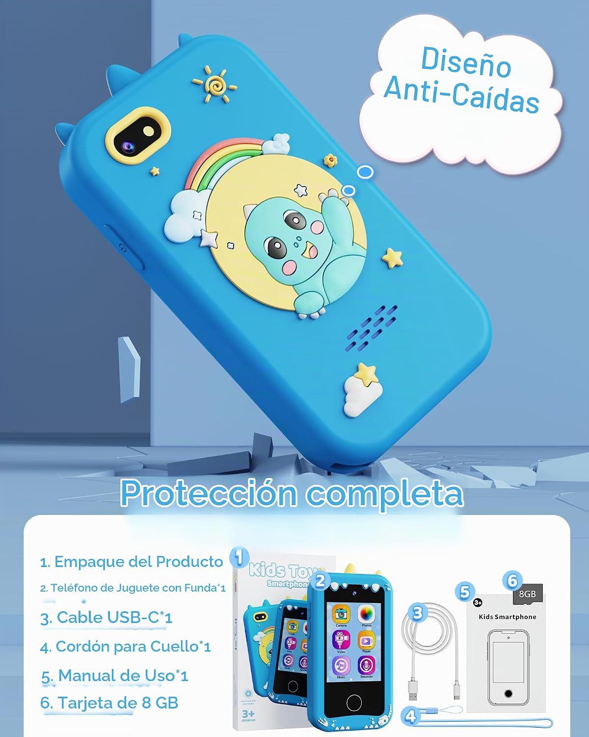 KOKODI Teléfono inteligente para niños, pantalla táctil HD con cáma...