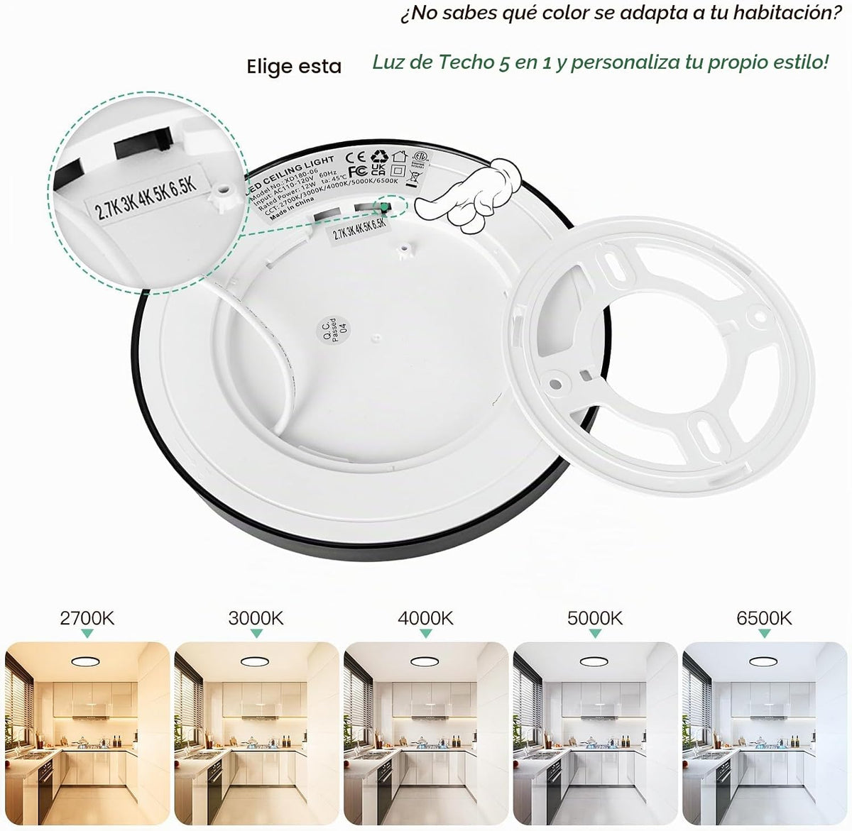 Brightever Lámpara de techo LED de 7 pulgadas, regulable, 1200LM |...