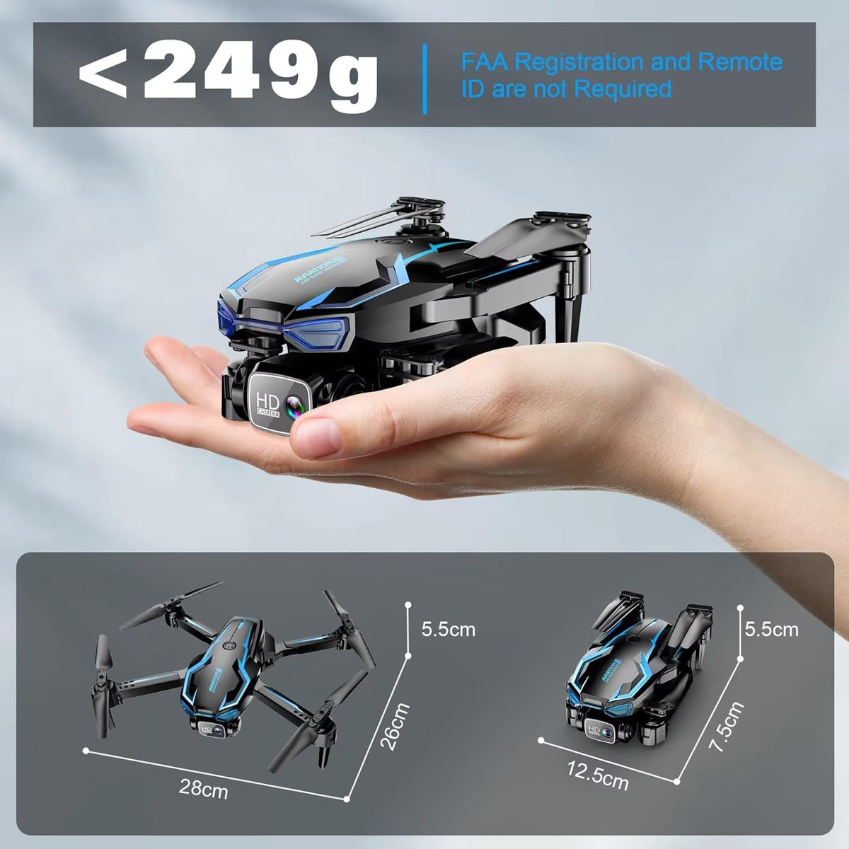 Dron FPV HD 2K con cámara para adultos, retención de altitud, despe...