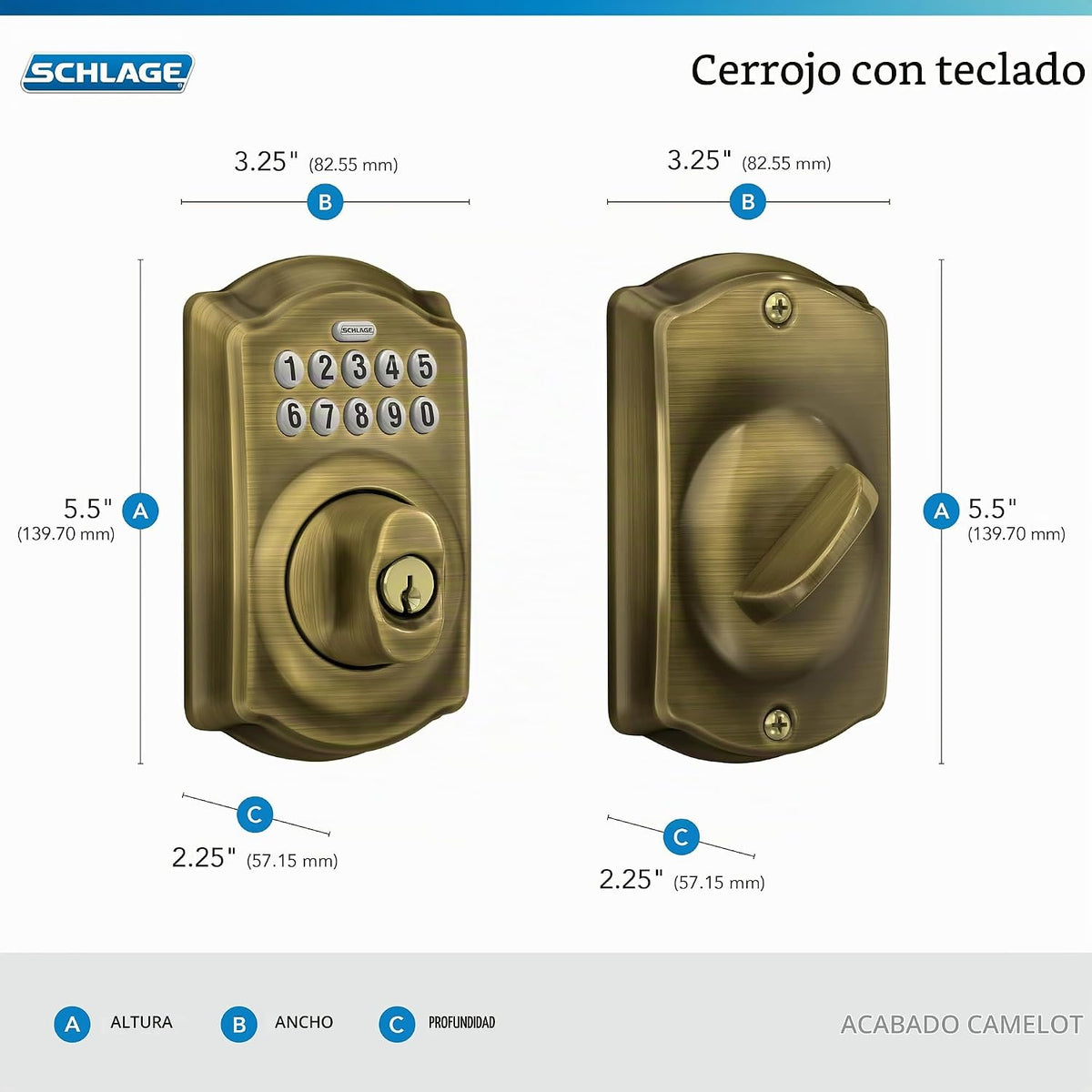 Schlage Cerradura de cerrojo de teclado electrónico, borde Camelot...