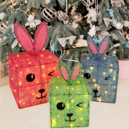 Juego de 3 cajas de regalo iluminadas de Navidad, diseño de conejo,...