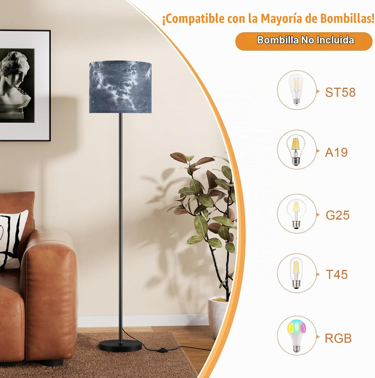 Ambimall Lámpara de pie moderna de 60 pulgadas con pantalla, lámpar...