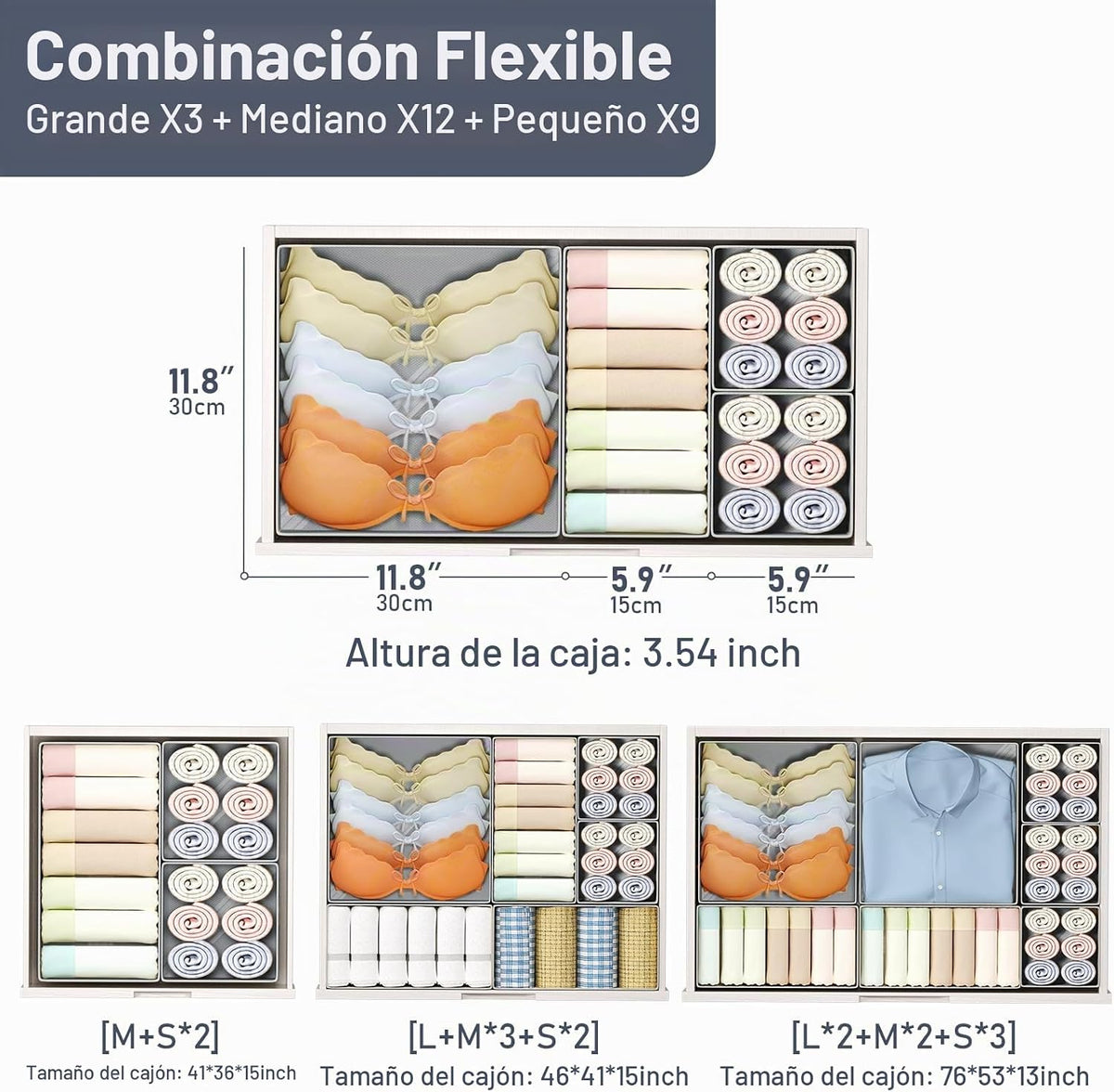DIMJ Organizador de cajones para almacenamiento de ropa, paquete de...