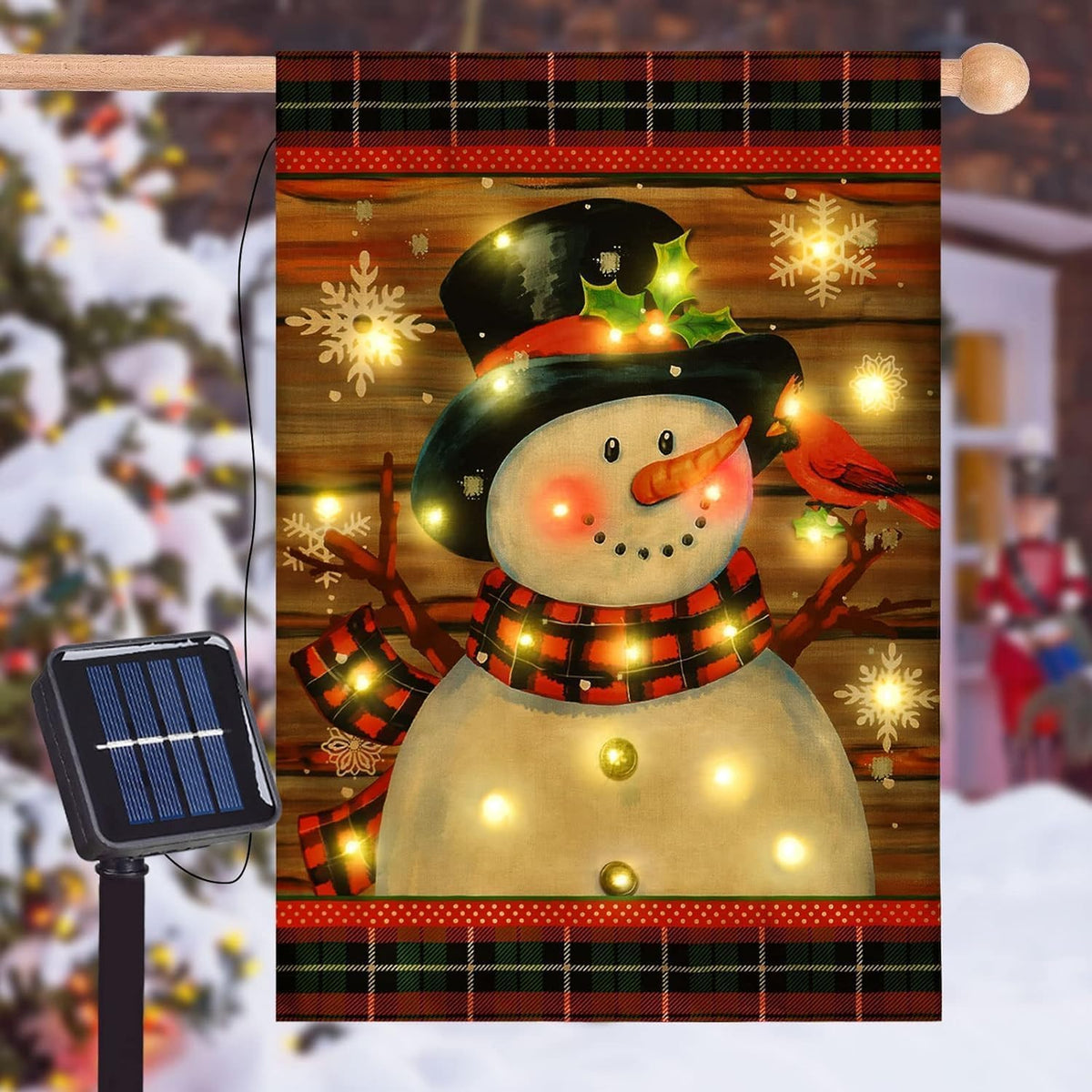 Bandera de jardín de Navidad iluminada para exteriores, bandera de...