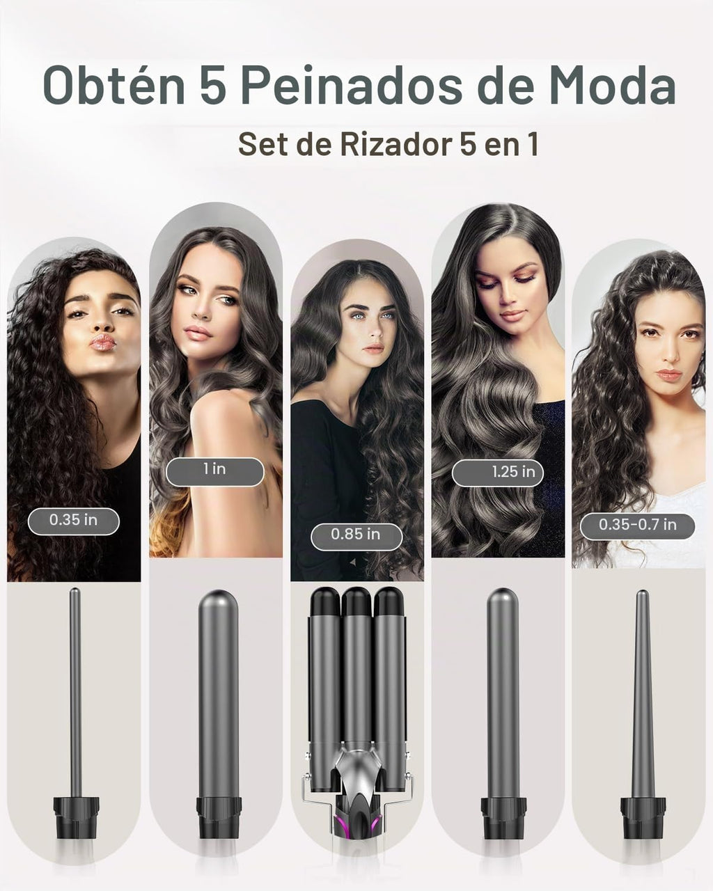 Waver - Varita rizadora BESTOPE PRO 5 en 1 con 3 barriles para muje...