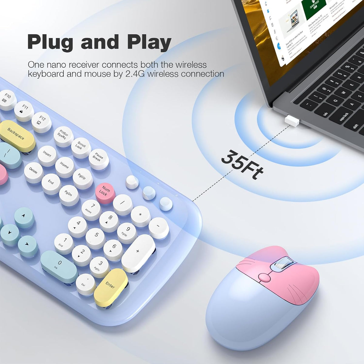 MOFII Combo de teclado y mouse inalámbricos 2.4G, máquina de escrib...