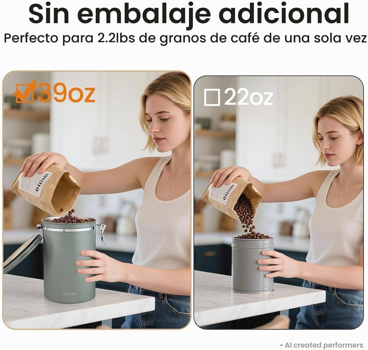 Veken Bote de café, 39 OZ, 2.2 libras, recipiente hermético grande...