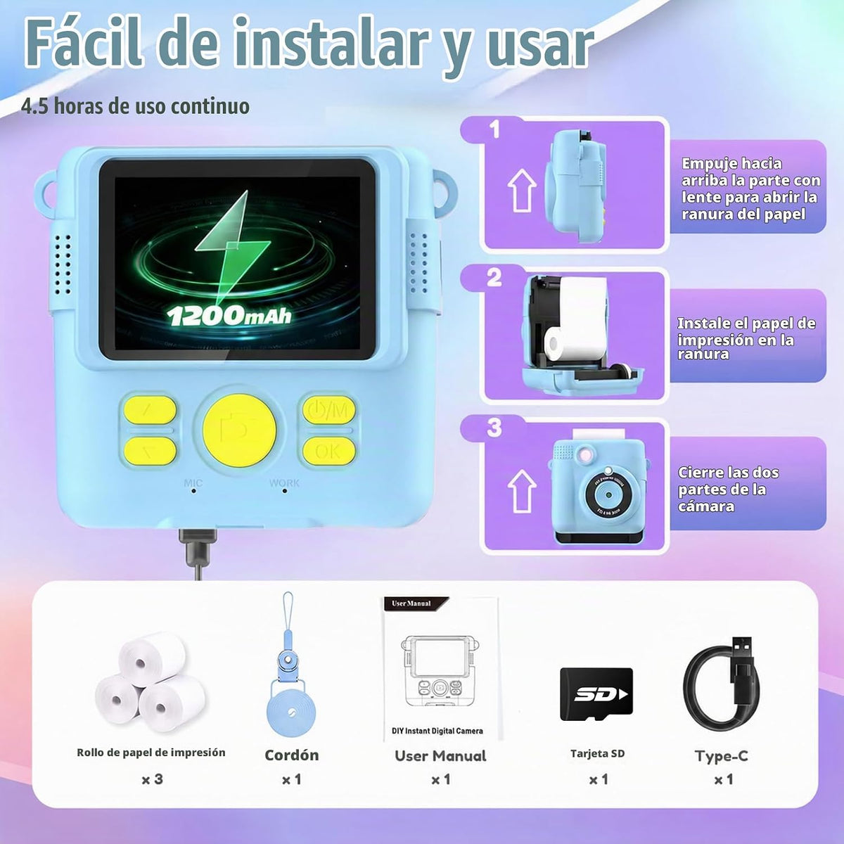 ESOXOFFORE Cámara para niños con impresión instantánea, regalos de...