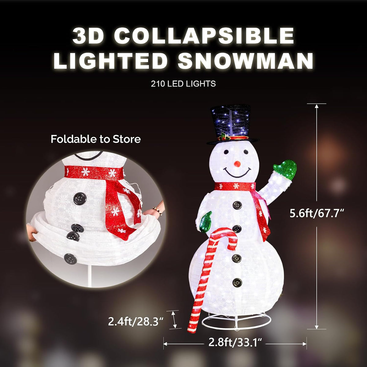 VINGLI Muñeco de nieve iluminado de 6 pies con bastón de caramelo,...