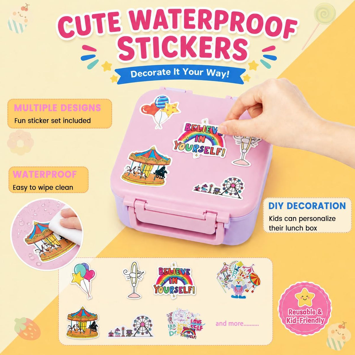Lonchera Bento para niños con termo de 9 onzas, calcomanías imperme...