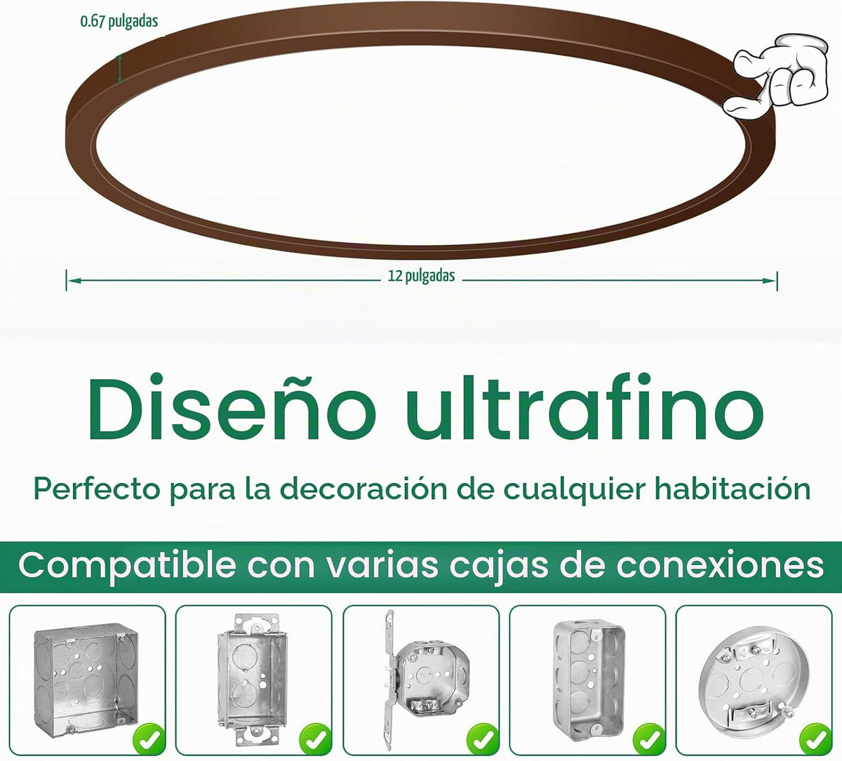 Brightever Lámpara LED de techo empotrada bronce aceitado, 24 W, 32...