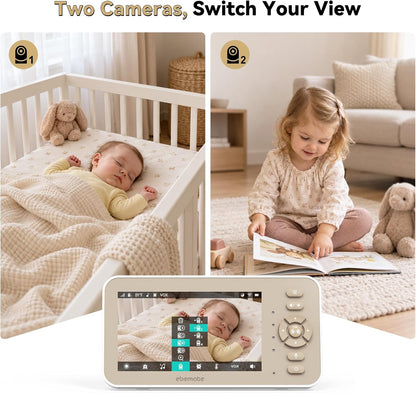 ebemate Monitor de video para bebés con 2 cámaras y audio, pantalla...