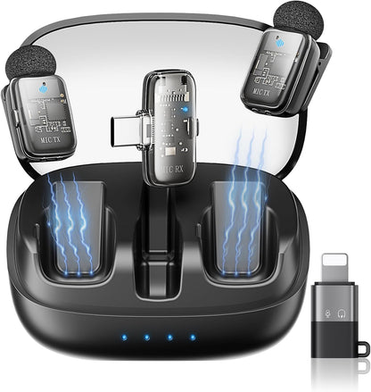 KUKIHO Mini 2 micrófonos inalámbricos Lavalier para iPhone 15\/16\/...