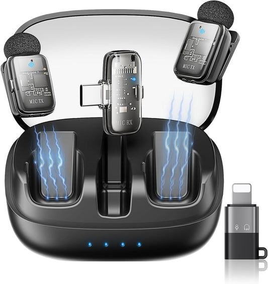 KUKIHO Mini 2 micrófonos inalámbricos Lavalier para iPhone 15\/16\/...