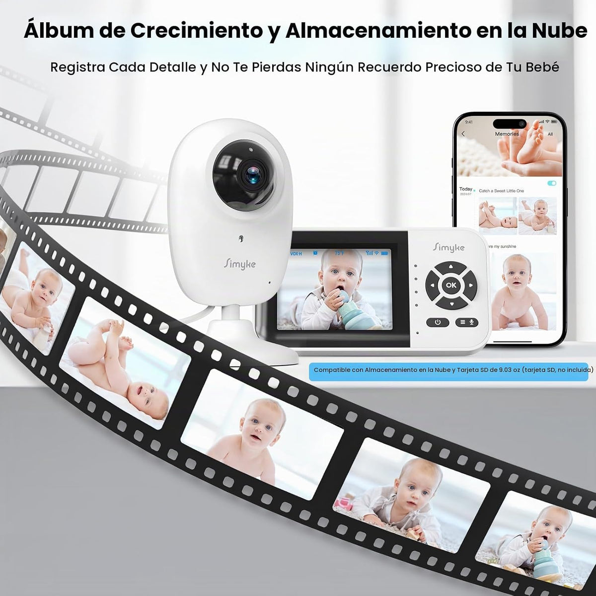 Simyke Monitor inteligente para bebé con 2 cámaras y audio, aplicac...