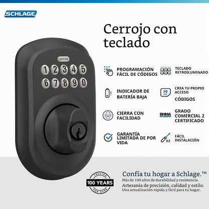 Schlage Cerradura de cerrojo de teclado electrónico, borde Plymouth...