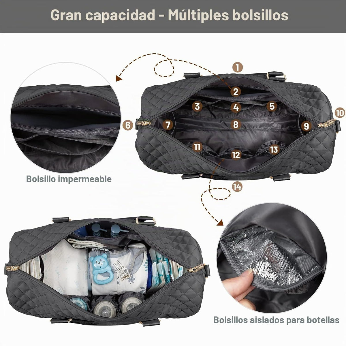 LOVEVOOK Bolsa de pañales tipo tote con estuche para chupete y camb...