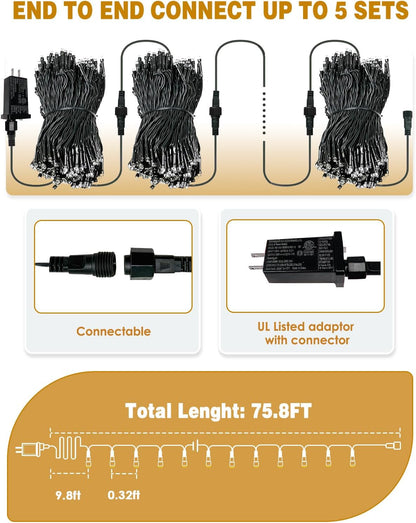 Tira de luces de Navidad multicolor extensibles de 75.8 pies con 20...
