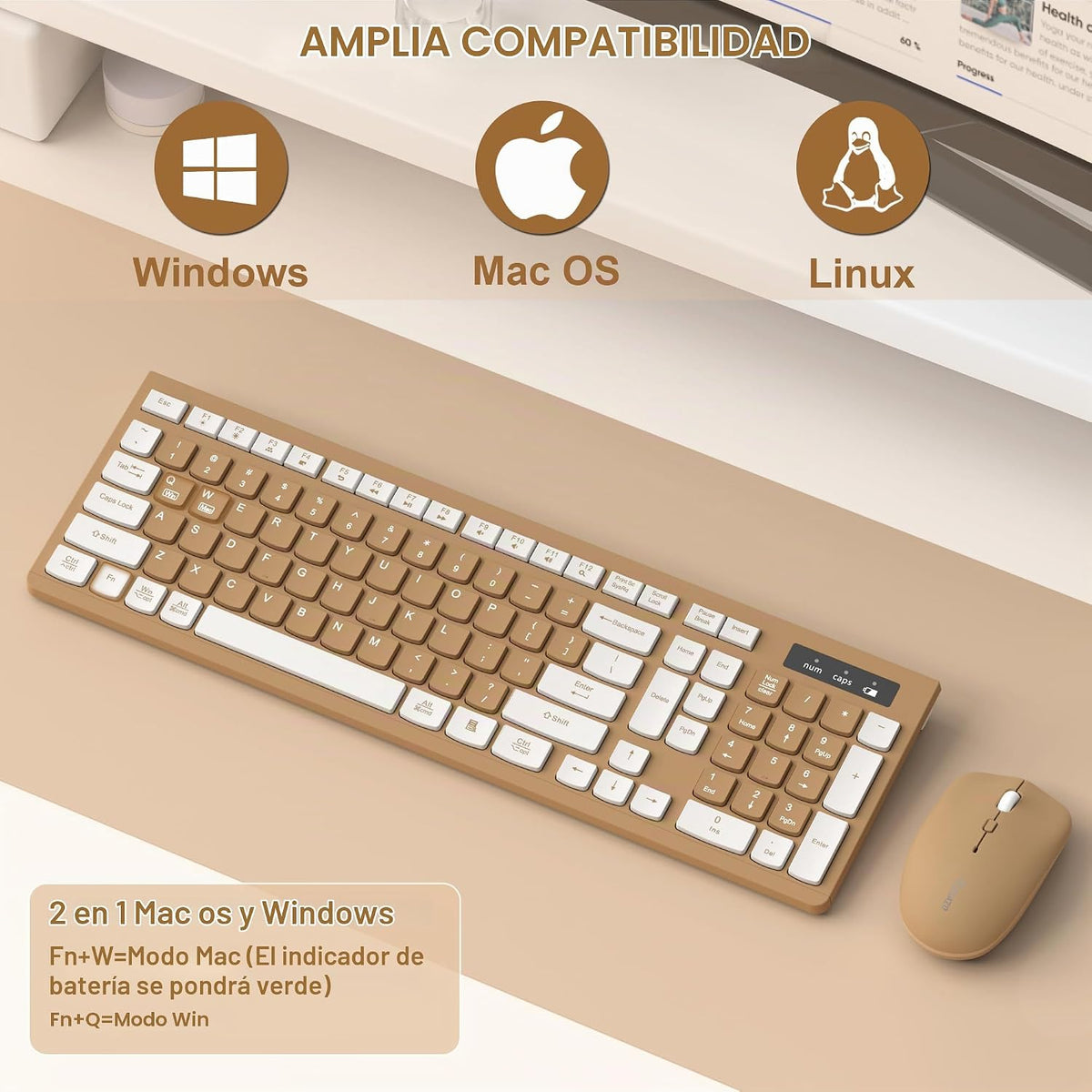 Combo de teclado y mouse inalámbricos silencioso para oficina y hog...