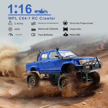 LEOSO WPL C64-1 1:16 4WD RC Rock Crawler con 3 baterías Azul | Cami...