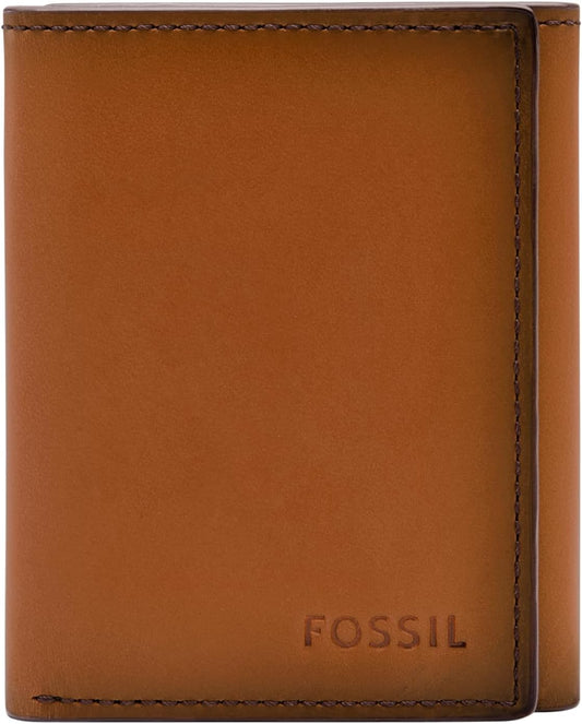 Fossil Billetera triple de cuero para hombre, Sillín bruñido, Trifold