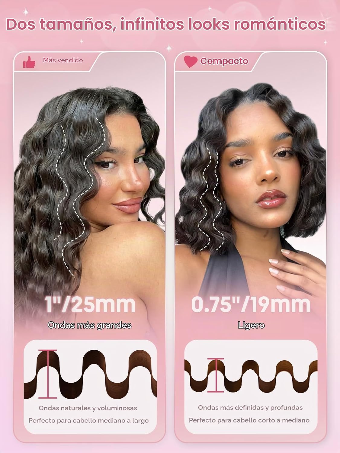 SHEGLAM - Ondulador de pelo ondulado de playa rosa de 0.75 pulgadas...
