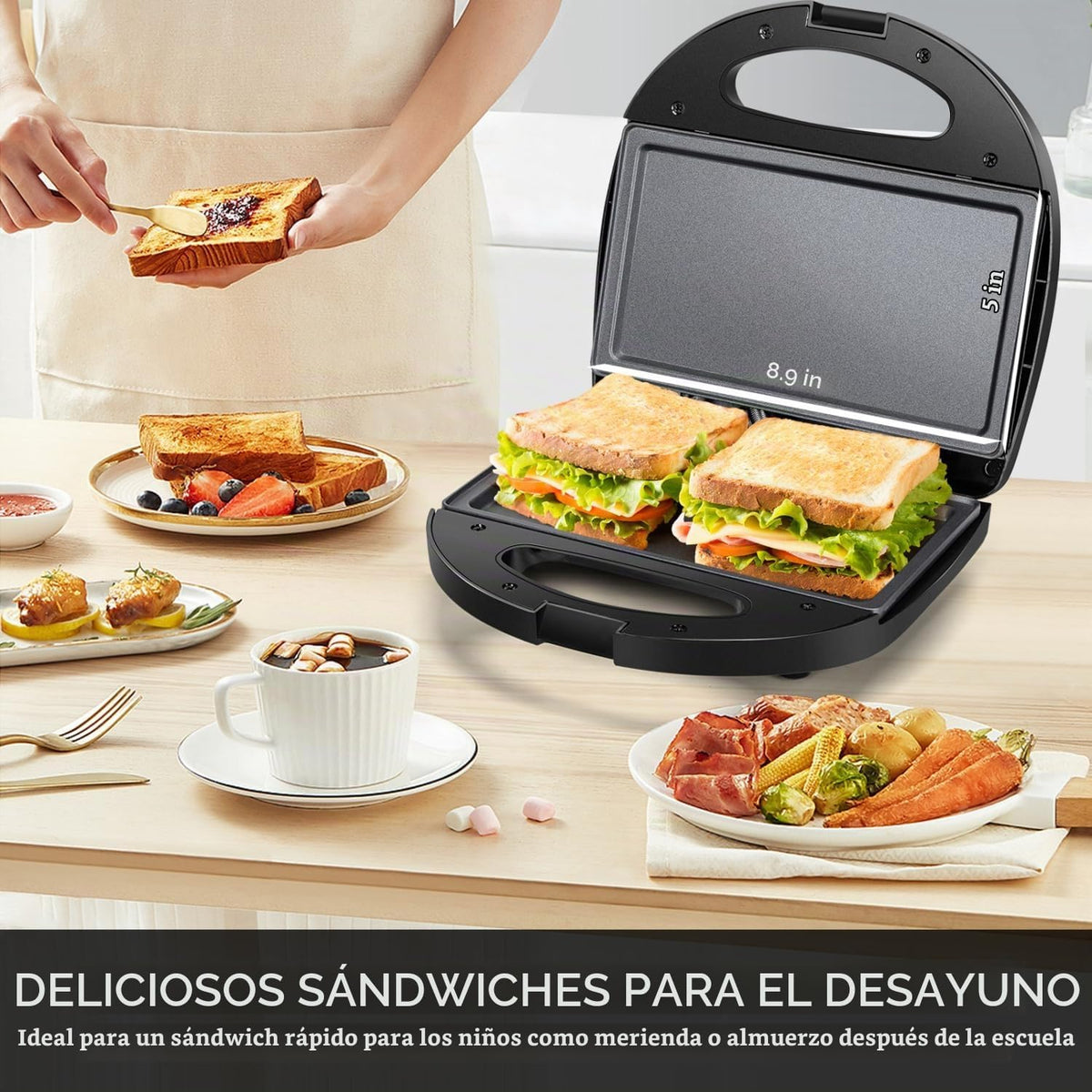 Aigostar Tostadora de Sándwich con Superficie de Parrilla Profunda...