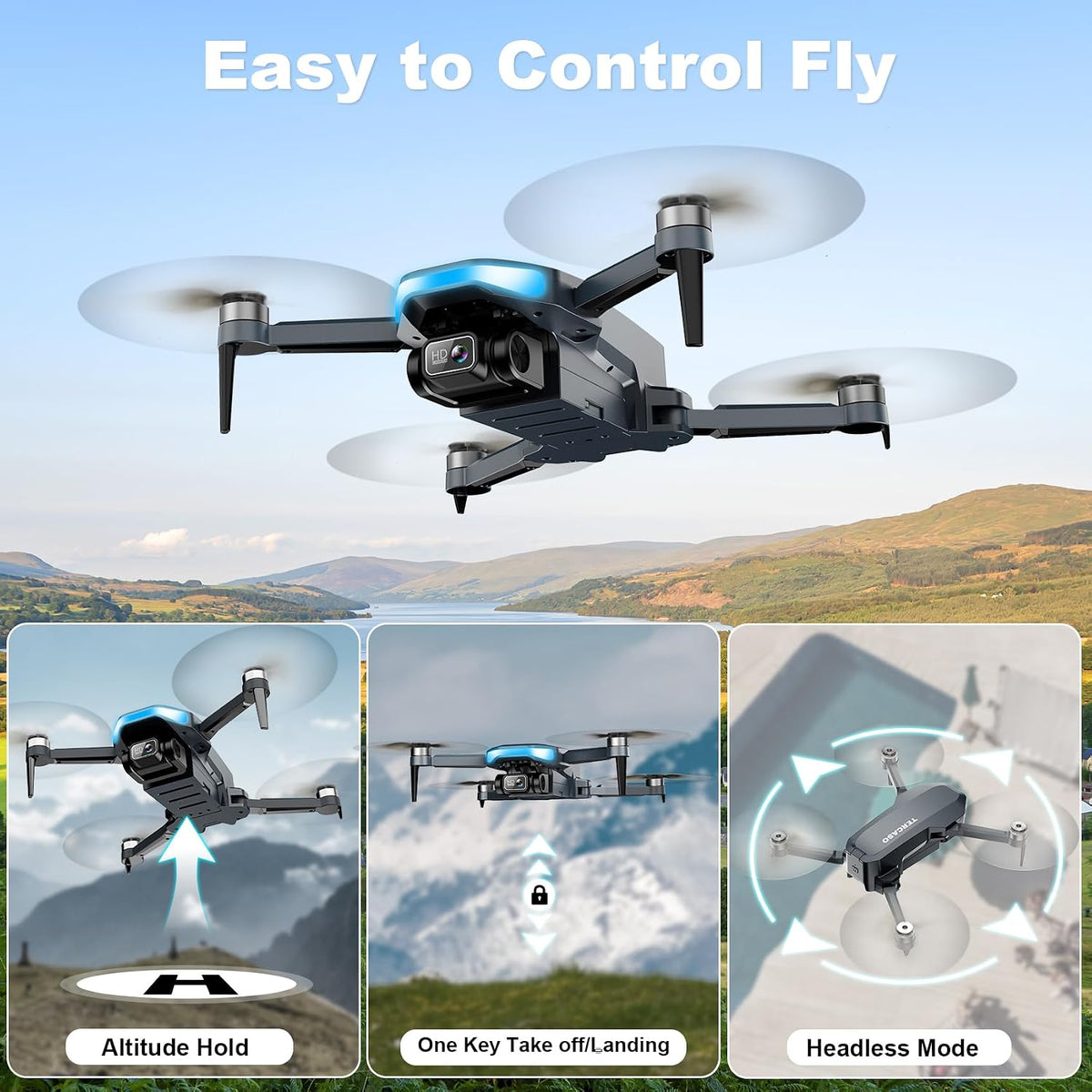 Dron con cámara para adultos - Cámara HD 2K FPV Live Video, GPS Dro...