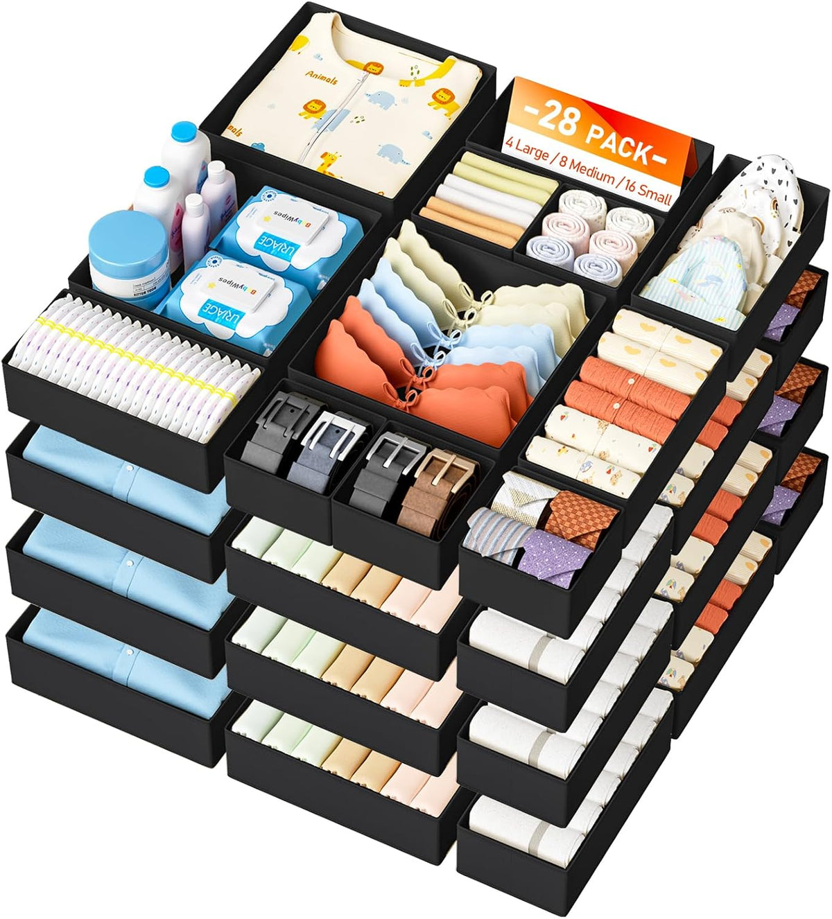 DIMJ Organizador de cajones para almacenamiento de ropa, paquete de...
