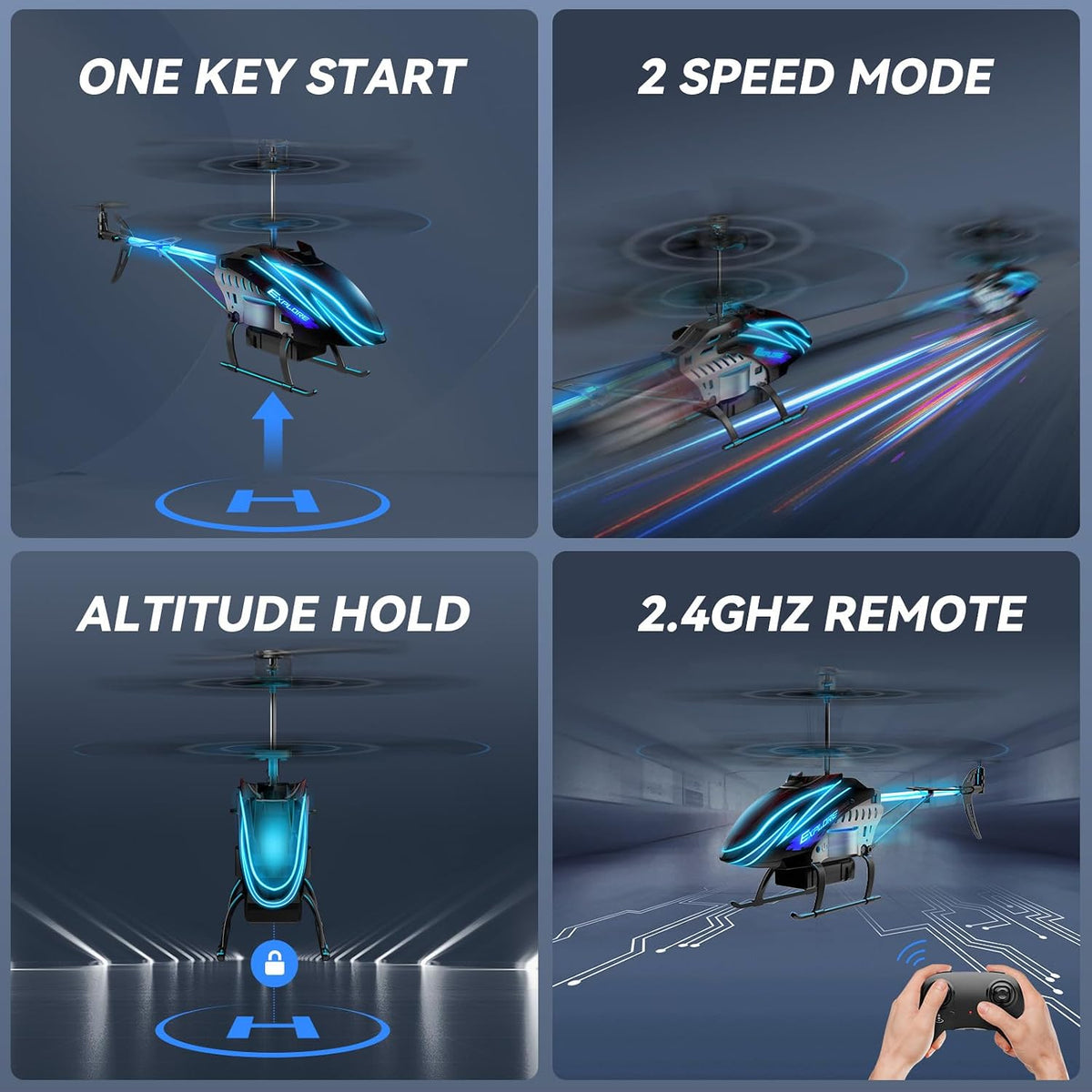 BUSSGO Helicóptero RC, helicóptero de control remoto para niños con...